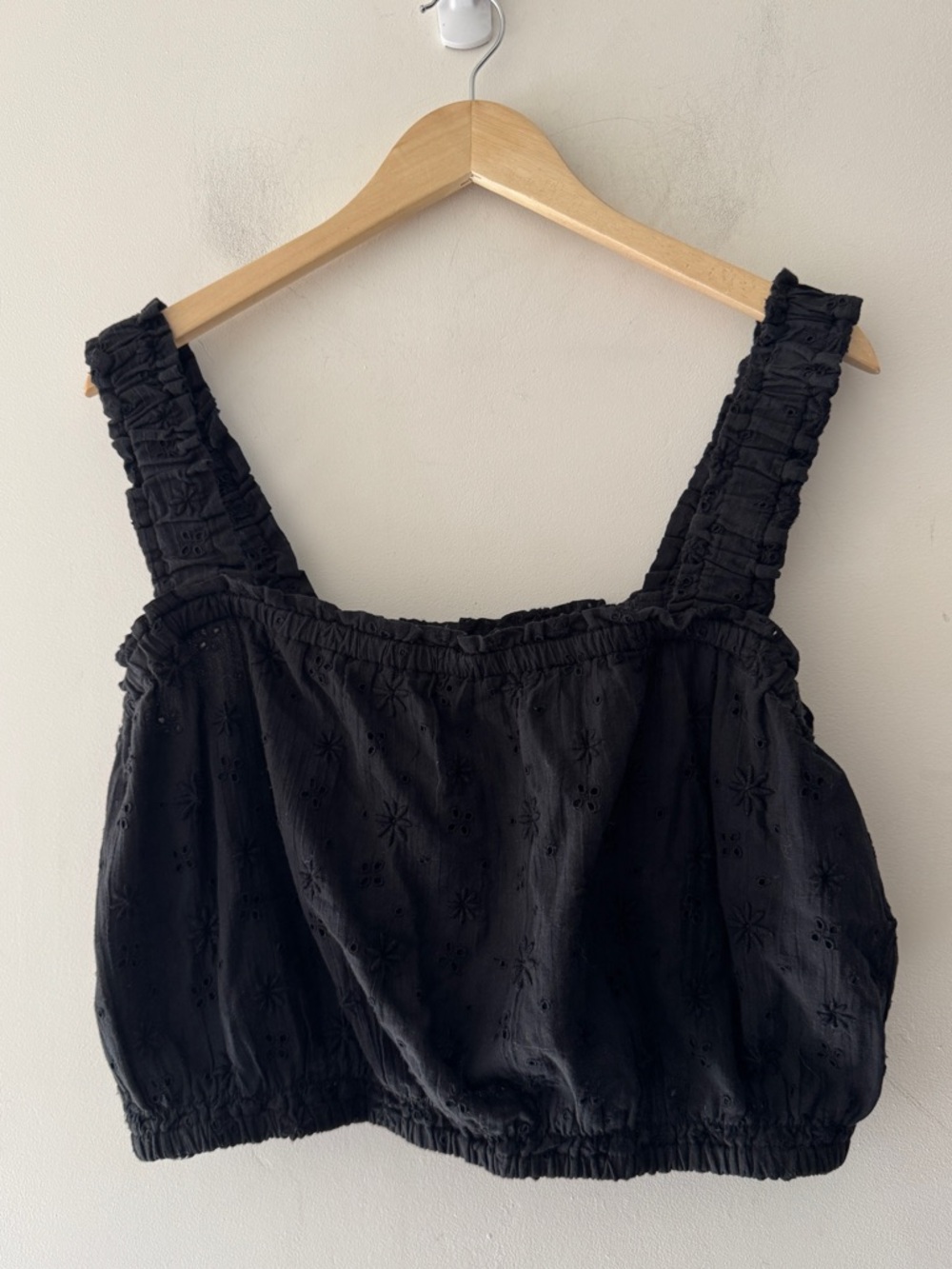 Aerie Black Eyelet Smocked Crop Top‎